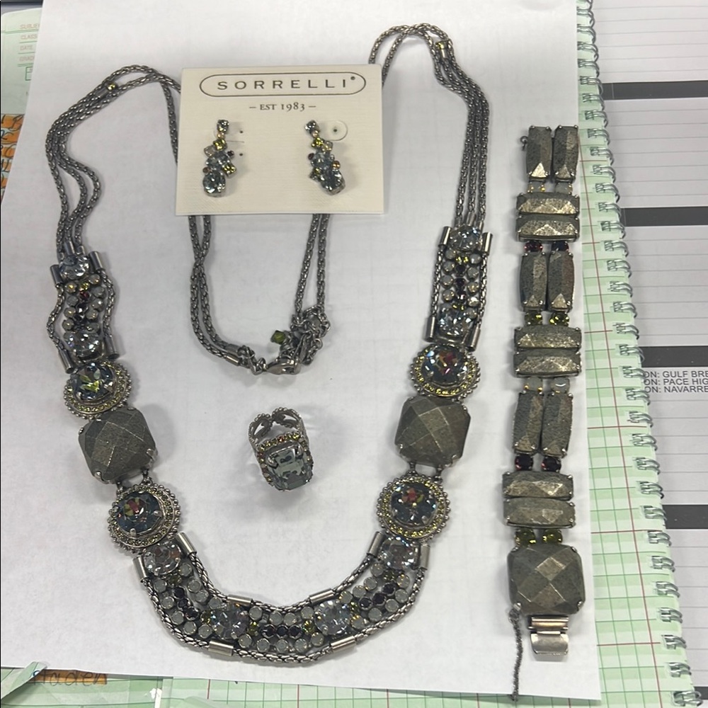 Sorrelli Silver Bronzed Stone Necklace, bracelet, earrings,& RingElegant Jewelry
